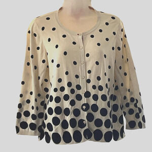 Talbots Womens Cardigan Oprah Mag Collection SZ L Cream Black Polka Dots Artsy